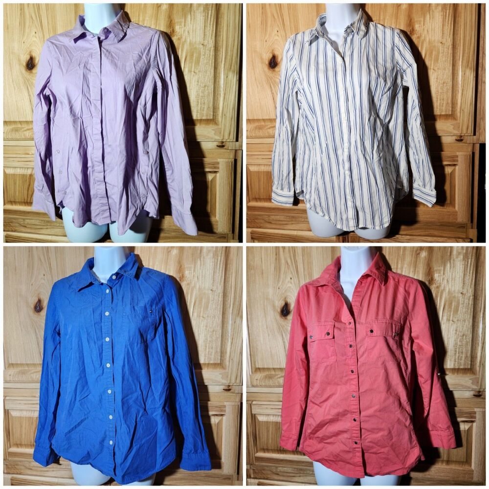 Women's Size Small Button-Down Shirts Lot of 4 Workwear Tops Long & 3/4 Sleeve